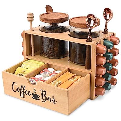 Coffee Station Organizer Wooden Coffee Bar Accessories and Organizer for  Countertop, Coffee Pods Holder Storage Basket, Coffee and Tea Condiment