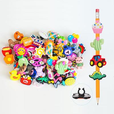 120 Pcs Pencil Topper Decorations Bulk Different Pencil Clips Decoration  PVC Pencil Toppers Accessories for Pupil Junior Students Gifts Awards Straw