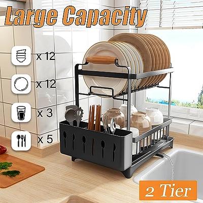 Kitsure Dish Drying Rack - Large-Capacity Dish Rack for Kitchen Counter,  Rust-Proof Dish Drainer, 2-Tier Kitchen Dish Drying Rack for Dishes,  Knives