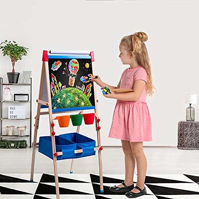 Tomons Art Easel for Kids, Adjustable Wooden Kid's Art Easel with Dry-Erase  Board, Chalkboard, Paper Roll and Accessories