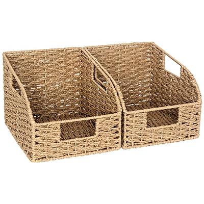 Vagusicc Wicker baskets, Round Paper Rope Small Wicker Baskets, Rectangular  Woven Storage Basket for Organizing & Decor, Natural, 3-Pack