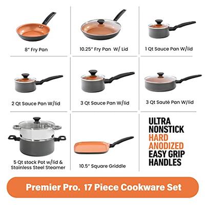NutriChef 17 Piece Non-Stick Cookware Set, Pots & Pans with