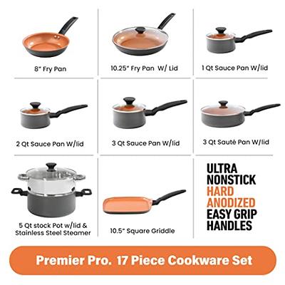 Red Volcano Textured Ceramic Nonstick, 10 Piece Cookware Pots and Pans Set  with Stainless Steel Handles, PFAS PFOA & PTFE Free, Dishwasher Safe, Oven