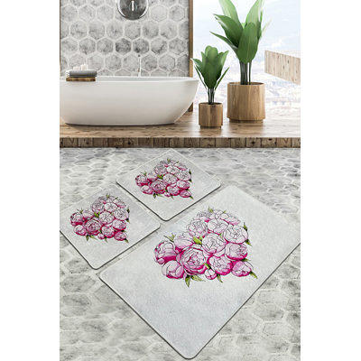 Sussexhome Solid Gray Bathroom Rugs Sets, Shower Rugs with Toilet Rugs U Shaped, Non Slip Bath Mats, Machine Washable Bath Mat