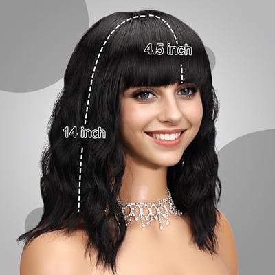 forfeels Short Wavy Black Wig with Bangs Bob Short Charming Curly Wavy Wig  Women Synthetic Natural Looking Heat Resistant Fiber Hair for Women  (14inch) - Yahoo Shopping