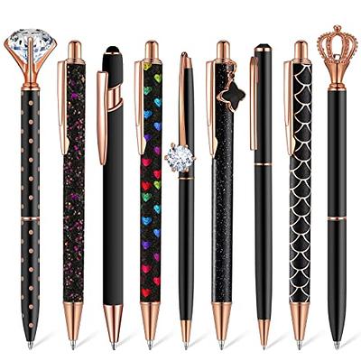 6pcs Fancy Pretty Pens Journaling Pens For Women Girls ,Gift Pens Glitter  Ballpoint Pens With Retractable Writing Black Ink Medium Point 1.0 Mm For Ho