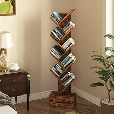 SUNMORY 6 Tier Tree Bookshelf, Small Bookcase with Storage Cabinet