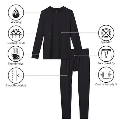 Winter Warm Base Layer Top & Bottom Set for Women, Long Sleeves Thermal  Underwear Set, Black 