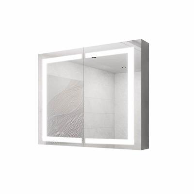 ExBrite 36'' x 32'' LED Lighted Mirror Black Medicine Cabinet with Shelves for Bathroom Recessed or Surface Mount - 36'' x 32