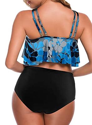 Womens Tankini Swimsuits High Waisted Bathing Suits Tummy Control Ruffled  Top Swimwear Two Piece Swimming Suits