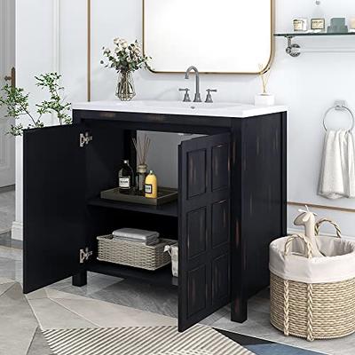 Bathroom Vanity and Sink, Wood Cabinet Basin Vessel Sink Set Bathroom Sink  Vanity Combo with Open Shelves and Doors, Freestanding Single-Sink Bathroom