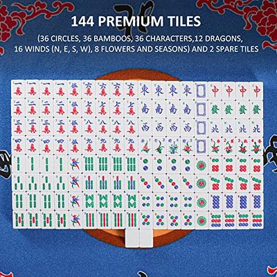 Mahjong Tiles - White with Blue Back - Set of 166 + 2 Black Trays