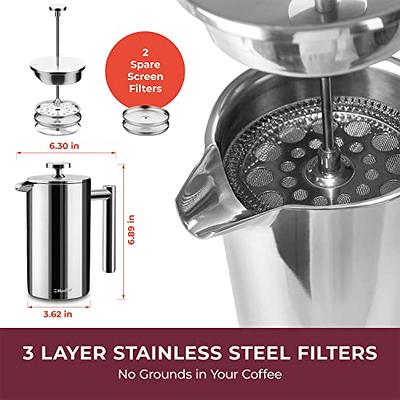 WORBIC French Press, 12oz Double-Wall Insulated French Press Coffee Maker, French Press Stainless Steel with 3 Level Filtration System and 3 Extra
