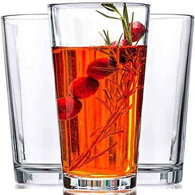 Le'raze Set of 6 Ribbed Can Shaped Glass Cups with Glass Straws - 16oz Can  Glass Drinking Glasses.