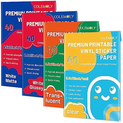 QYH Premium Printable Vinyl Sticker Paper - 50 Matte White Waterproof Decal  Paper Sheets for Inkjet Printer Standard Letter Size 8.5x11