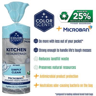 Color Scents with Microban® 8-Gallon Drawstring Trash Bags, Simply Clean  Scent, 40 Bags - Yahoo Shopping