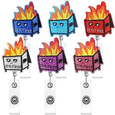 This is Fine Dumpster Fire Retractable Badge Reel; Funny ER Nurse ID Badge  Clips Holders
