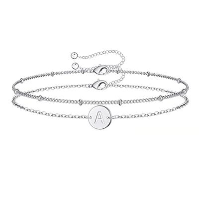 Sterling Silver Initial Bracelets Heart A-Z Letter Bracelets 18K White Gold  Plated Women Hand Link Charm Dainty Bracelet Jewelry Women Teen Couples