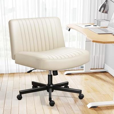 LEMBERI PU Leather Padded Desk Chair No Wheels, Armless Wide Swivel Home  Office Desk Chair,120°Rocking Mid Back Ergonomic Computer Task Vanity Chair