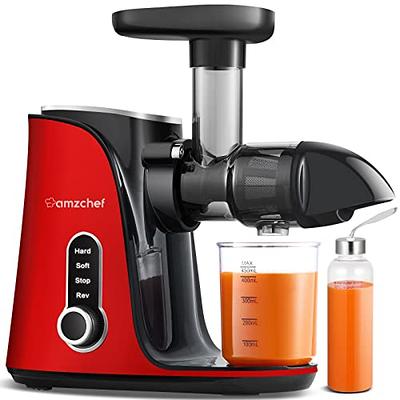 AMZCHEF Cold Press Slow Masticating Juicer with Reverse Mode Knob, High Juice Yield for Fruites and Vegetables, Easy to Clean with Brush & One-Press