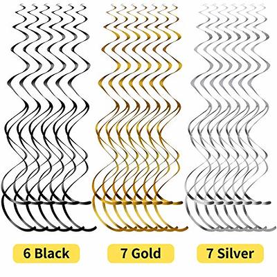 Adeer Gold Silver Black Star Hanging Swirl Decorations Stars Streamers Foil Swirls for Ceiling Decorations Graduation Party Supplies Black and Gold