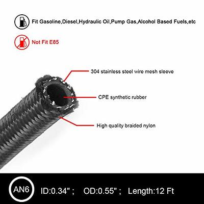 6AN Fuel Line Kit 3/8 Hose 12FT Universal Black Nylon Braided Stainle