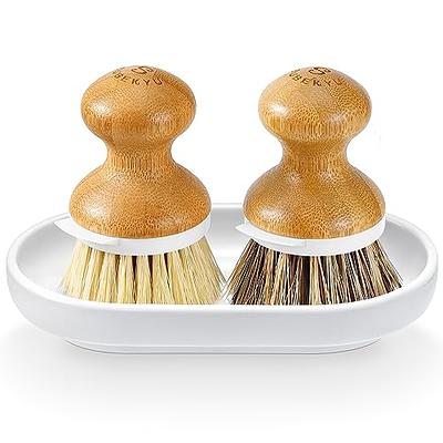 SUBEKYU Dish Brush with Handle, Natural Bamboo Dish Scrubber Brush, Kitchen  Dishwashing Brush for Cleaning Dishes/Pans/Pots/Sinks, Built-in Scraper,  Sisal Bristles, 1P - Yahoo Shopping
