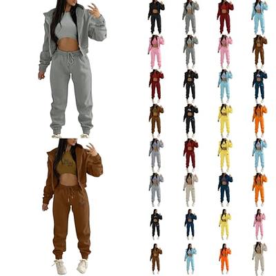 Kaximil Women's Workout Tracksuit 2 Piece Outfits Long Sleeve Crop