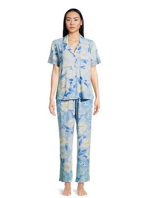 Joyspun Women's Short Sleeve T-Shirt and Cropped Pants Pajama Set, Sizes  S-3X 