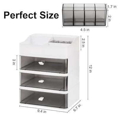 Yesland Makeup Organizer for Vanity, Plastic Desk Organizer with 3 Drawers  - Cosmetic Storage Box and Tabletop Cabinet for Lipsticks, Jewelry, Nail
