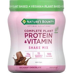 Nature's Bounty Optimal Solutions Complete Plant Protein & Vitamin Decadent  Chocolate Shake Mix, 13 oz