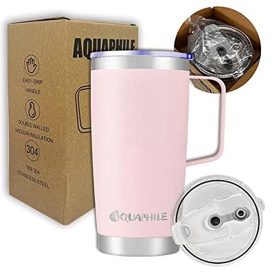 Aquaphile 20oz Stainless Steel Insulated Coffee Mug with Handle, Double  Walled Vacuum Travel Cup with Lid & Straw, Portable Coffee Tumbler,Pink 