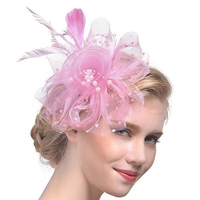 DRESHOW Fascinators Hat Flower Mesh Ribbons Feathers on a Headband