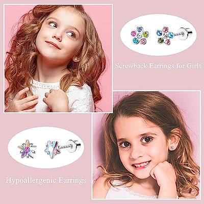 Tungary 8 Pairs Hypoallergenic Screw Back Earrings for Women Girls Surgical Steel Cute Heart CZ Flower Pearl Ball Butterfly Screwback Stud Earrring