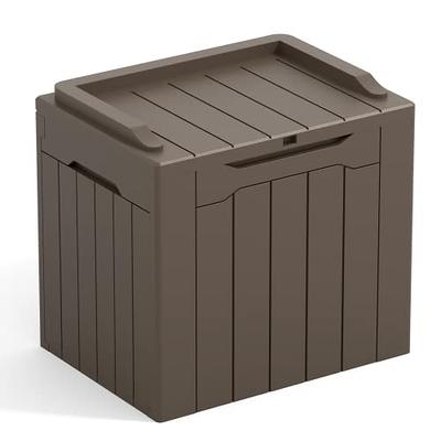 32 Gal. Wood-Grain Deck Box with Seat, Outdoor Lockable Storage Box for  Patio Furniture in Gray