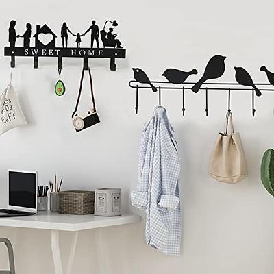 Coat Rack Wall Mount, Entryway Key Holder Black Wall Metal Hooks