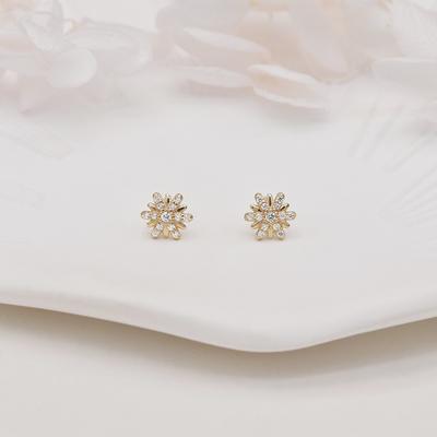 Solid 14k Gold Ear Studs Cubic Zirconia Diamonds Solid Gold 