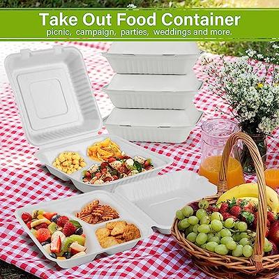Stack Man 100% Compostable Clamshell Take Out Food Containers [6x6  50-Pack] Heavy-Duty Quality to go Containers, Natural Disposable