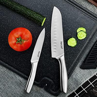 hecef Silver Kitchen knife set of 5, Satin Finish Blade with Hollow Handle,  includes 8 Chef, 8 Bread, 8 Santoku, 5 Utility and 3.5 paring knife -  Yahoo Shopping