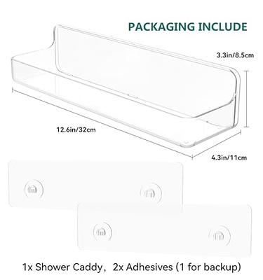 Jomoto 2-Pack Acrylic Shower Shelves, Transparent Wall-Mounted Clear Shower Shelf for Bathroom Decor& Storage, Self-Adhesive Design, No Drilling