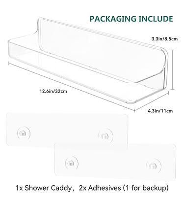 Diesisa Acrylic Wall Mounted Shower Caddy, Clear, 12.4 x 3.42 x 3.26  Acrylic Shelf, No Drilling Hang Walls Adhesive Shelf, Acrylic Bathroom  Shelves