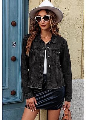 Gihuo Jean Jacket Women Casual Oversized Distressed Denim Jacket