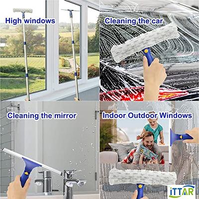 Rotatable Window Cleaning Combo Squeegee & Microfiber Window Scrubber with  Pole, 2 in 1 Window Cleaning Tool Kit for Home Car Glass (Window Cleaning