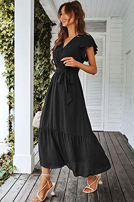 VBARHMQRT Petite Dresses for Women 2024 Women Summer V Neck Elegant Dress  Lace up Bohemian Dress Vintage Print Hollow Out Dress Mini Beach Dress  House Dresses for Older Women 