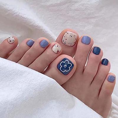 24Pcs False Toe Nails With Glue Summer Simple Wearing Fake Nails