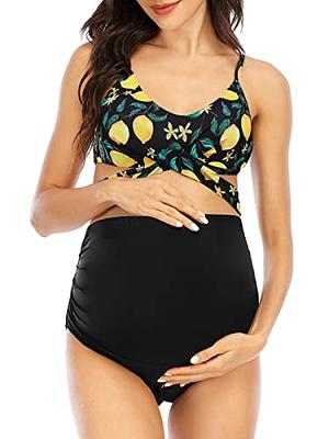 Summer Mae Maternity Criss Cross Bikini Swimsuits High Waist String Floral Bathing  Suit Two Piece Pregnancy Swimwear Black Lemon Large - Yahoo Shopping