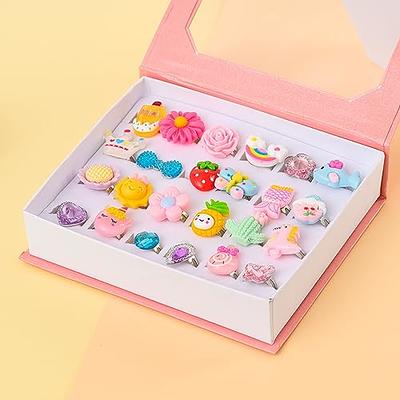Nicmore Adjustable Rings Gift for Girl: Jewelry Rings for 3 4 5 6 7 8 9 10 11 12 Years Old Girl Gifts | 24pcs in Box Cute Ring Toys for Toddlers