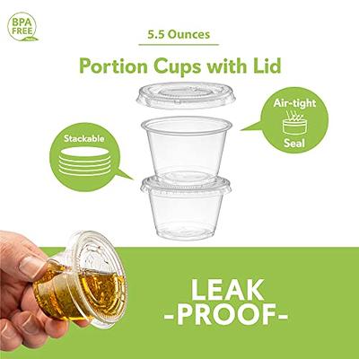 5 oz - 100 Sets} Clear Diposable Plastic Portion Cups With Lids, Small Mini  Containers For