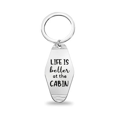Rectangle Wood Key Chain Custom Engraved Keychain, Airbnb Cabin