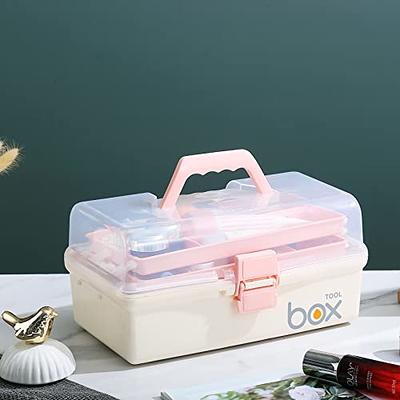 Kinsorcai 11'' Plastic Storage Box with Removable Tray, Small, Pink